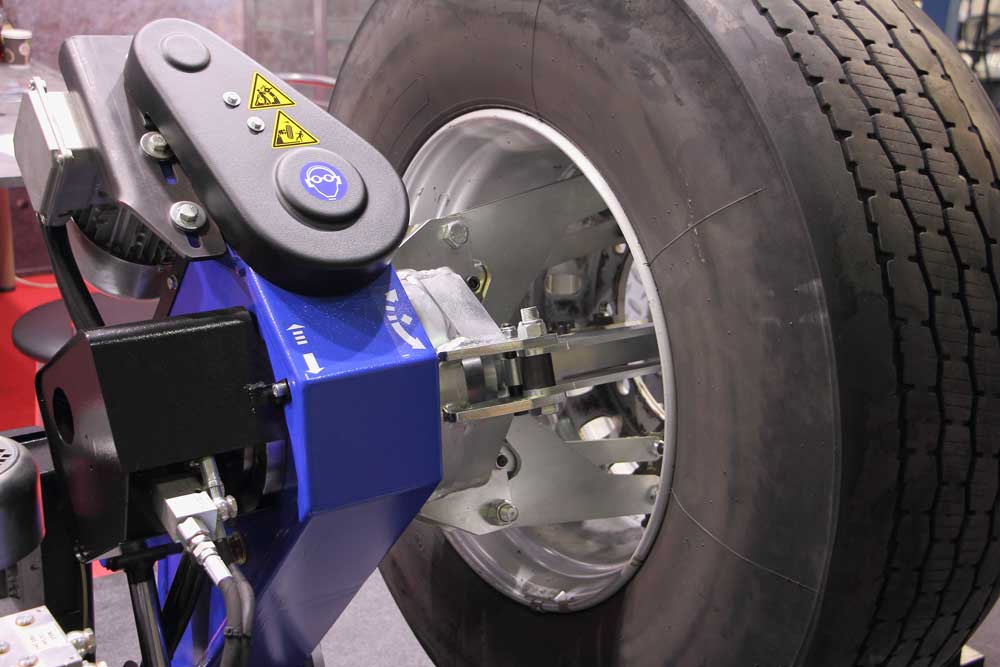 Heavy-duty truck tire prepared for tire balancing service